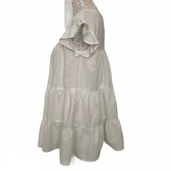 AKIRA white boho ruffle mini dress short sleeves - Picture 6 of 11